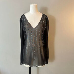 Sheer along sleeve black top- sequin details